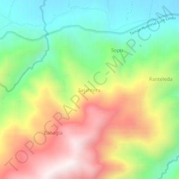 Topografisk kort Sejahtera, højde, terræn