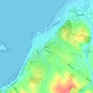Topografisk kort Nibe, højde, terræn