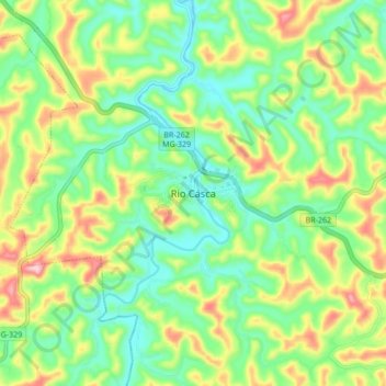 Topografisk kort Rio Casca, højde, terræn