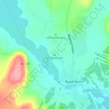 Topografisk kort Gruvberget, højde, terræn