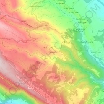 Topografisk kort Parogno, højde, terræn