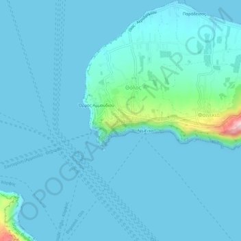 Topografisk kort Οία, højde, terræn