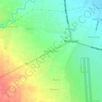 Topografisk kort Sugihwaras, højde, terræn