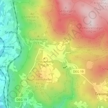 Topografisk kort Rohrmünz, højde, terræn