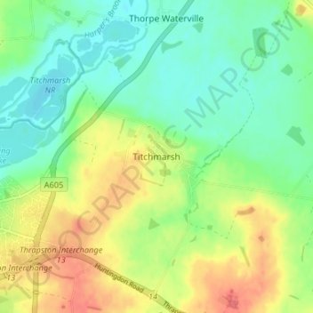 Topografisk kort Titchmarsh, højde, terræn