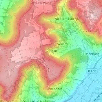 Topografisk kort Poxstall, højde, terræn