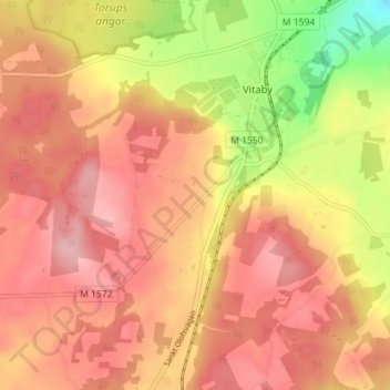 Topografisk kort Grevlunda, højde, terræn