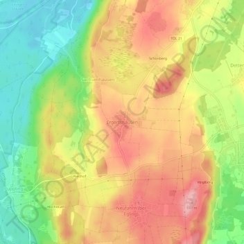 Topografisk kort Ergertshausen, højde, terræn