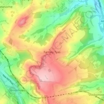 Topografisk kort Farnley Tyas, højde, terræn