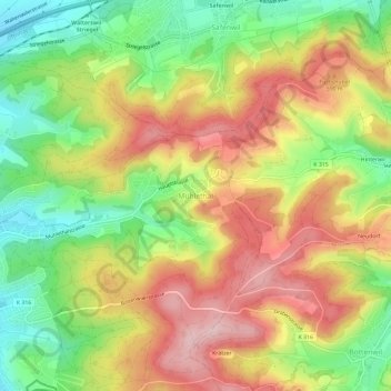 Topografisk kort Mühlethal, højde, terræn