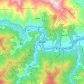 Topografisk kort Bikou, højde, terræn