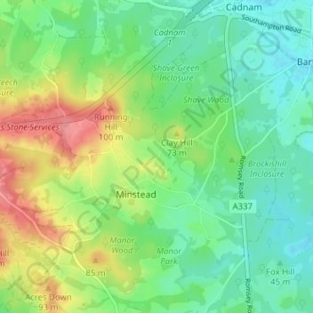 Topografisk kort London Minstead, højde, terræn