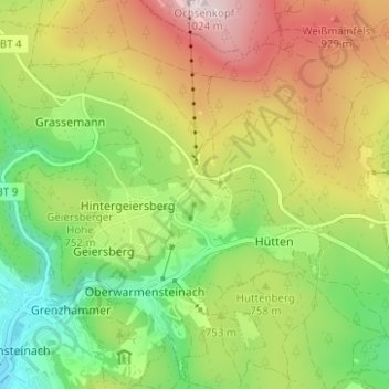 Topografisk kort Fleckl, højde, terræn