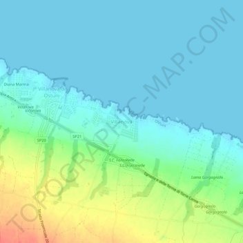 Topografisk kort Villanova, højde, terræn