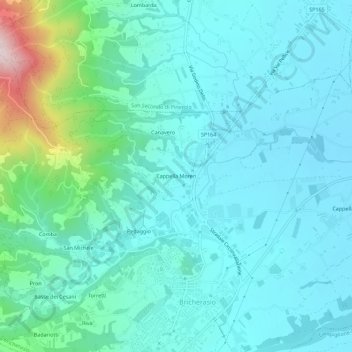 Topografisk kort Cappella Moreri, højde, terræn