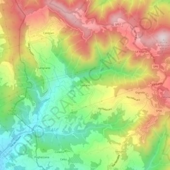 Topografisk kort Giucano, højde, terræn