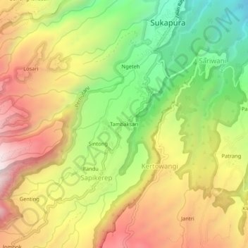 Topografisk kort Tambaksari, højde, terræn