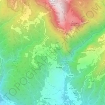 Topografisk kort Corfino, højde, terræn