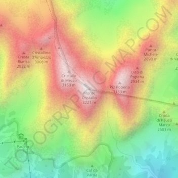 Topografisk kort Monte Cristallo, højde, terræn