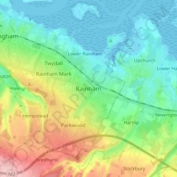 Topografisk kort Rainham, højde, terræn