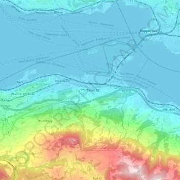 Topografisk kort Pfäffikon, højde, terræn
