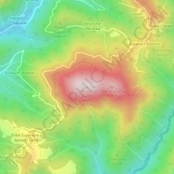 Topografisk kort Monte Cum, højde, terræn