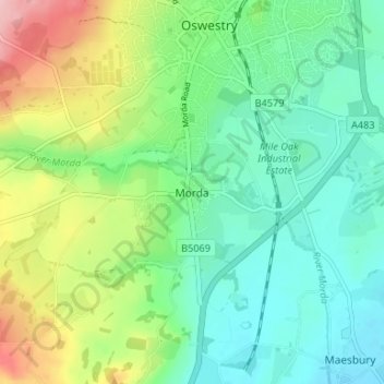 Topografisk kort Morda, højde, terræn