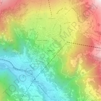 Topografisk kort Médières, højde, terræn