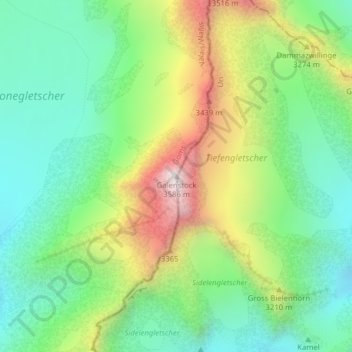 Topografisk kort Galenstock, højde, terræn