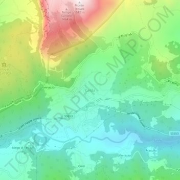Topografisk kort Calda, højde, terræn