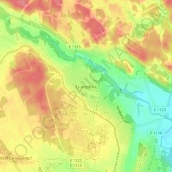 Topografisk kort Ljungsbro, højde, terræn
