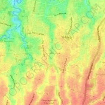 Topografisk kort Sukmajaya, højde, terræn