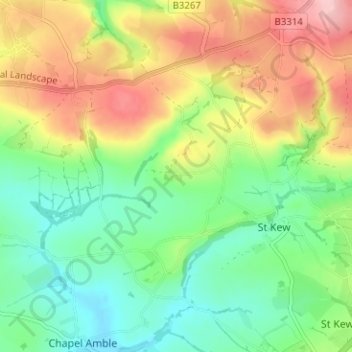 Topografisk kort Tregellist, højde, terræn