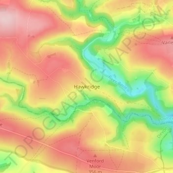 Topografisk kort Hawkridge, højde, terræn