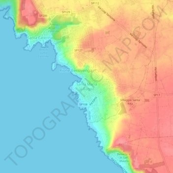 Topografisk kort Santa Maria al Bagno, højde, terræn
