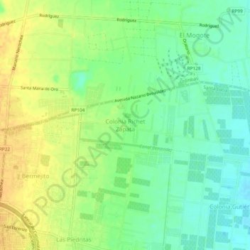 Topografisk kort Colonia Richet Zapata, højde, terræn