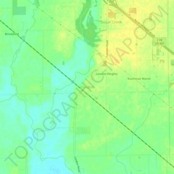 Topografisk kort London, højde, terræn