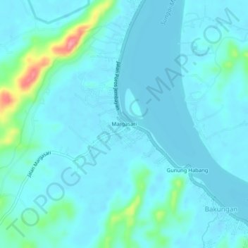 Topografisk kort Margasari, højde, terræn