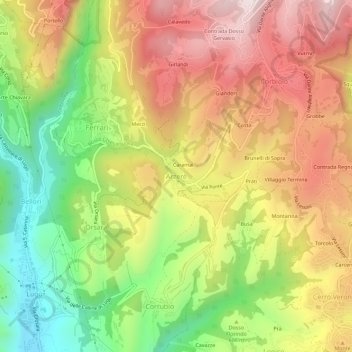 Topografisk kort Arzerè, højde, terræn