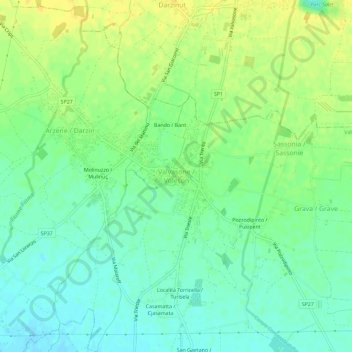 Topografisk kort Valvasone, højde, terræn
