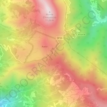 Topografisk kort Passo del Biscia, højde, terræn