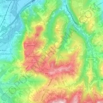Topografisk kort Cugnoli, højde, terræn