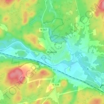 Topografisk kort Knäred, højde, terræn