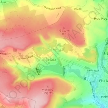Topografisk kort Haslingden Grane, højde, terræn