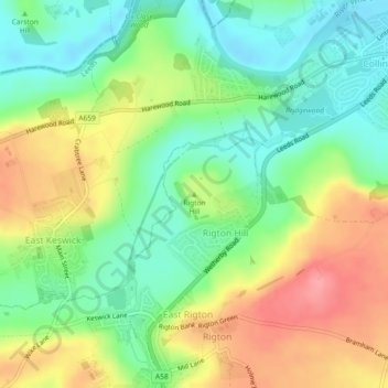 Topografisk kort Rigton Hill, højde, terræn