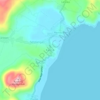 Topografisk kort Kaima, højde, terræn