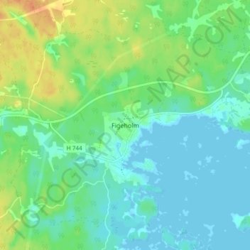 Topografisk kort Figeholm, højde, terræn