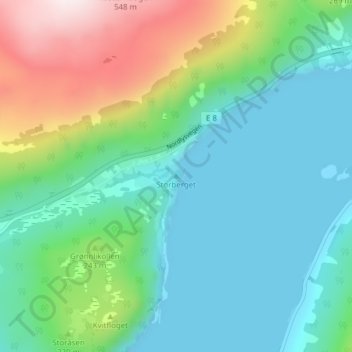 Topografisk kort Storberget, højde, terræn