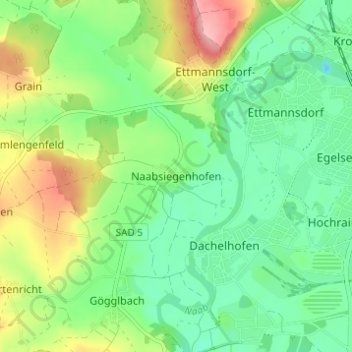 Topografisk kort Naabsiegenhofen, højde, terræn