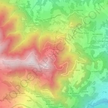 Topografisk kort Pian del Falco, højde, terræn